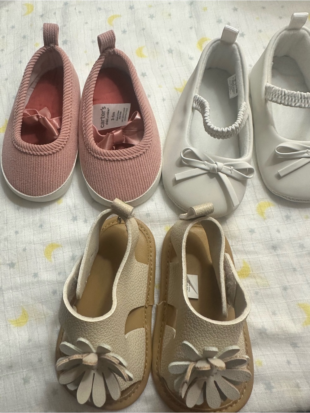 3 pairs Carter's Pink Knit Baby Slip-On Shoes, SS and FS